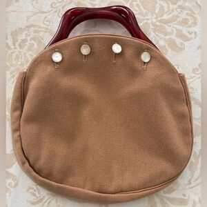 Bermuda Bag Tan Wool Tan Piping Smaller Style Lucite Handle Vintage